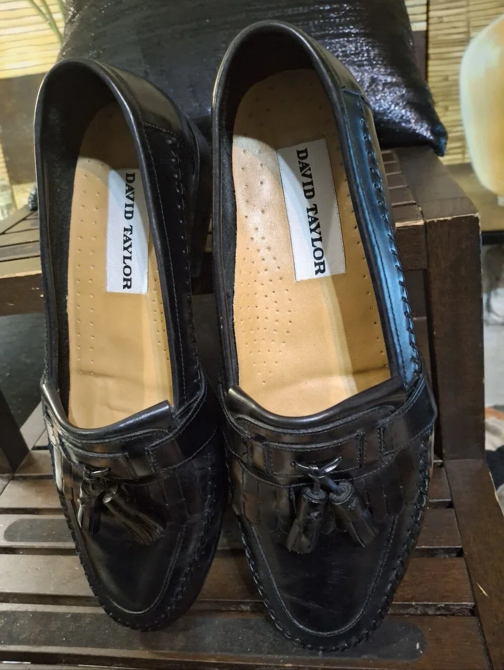 David Taylor Black Leather Tassel Kiltie Loafers